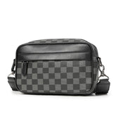 Plaid Minimalist Messenger Bag - Structured Small Square Crossbody in Premium Vegan Leather for Men