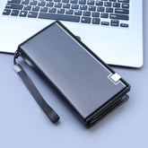 Men’s Large Capacity Business Clutch - All-In-One Zippered Leather Phone Bag & Multi-Function Long Wallet with Wristlet