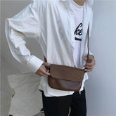 Minimalist Leather Crossbody Bag - Small Square Flip Shoulder Sling for Men & Women