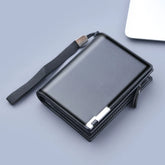 Men’s RFID-Blocking Trifold Wallet - Large Capacity Zippered Coin Pocket & Multi-Card Organizer - Slim Folding Canvas & Leather Short Clip